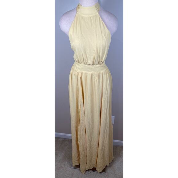 Reformation Andee Halterneck Open Back Sunshine Yellow Maxi Dress Size 10 - Picture 2 of 9